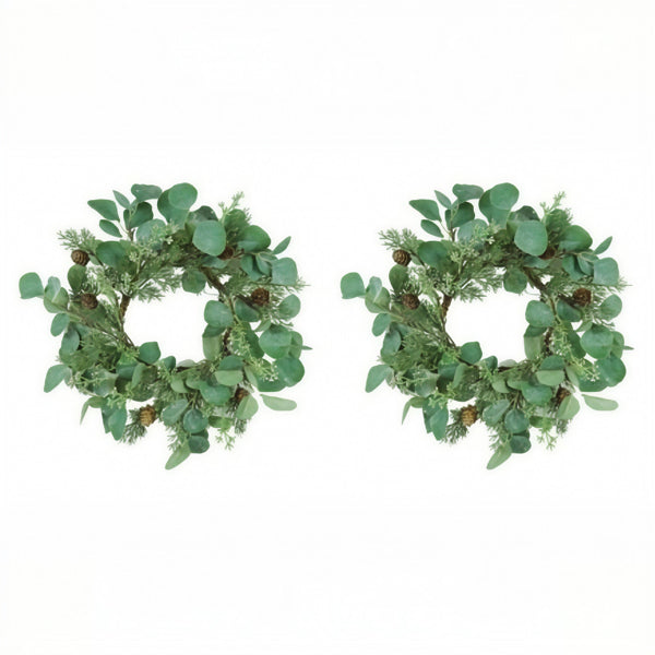 Christmas Eucalyptus Candle Ring Wreaths Set of 2 - 14.2in - LumiqHome