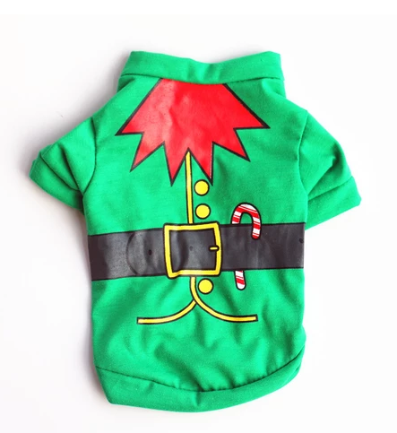 Dog Christmas costume sweatshirt green elf full flat lay LumiqHome