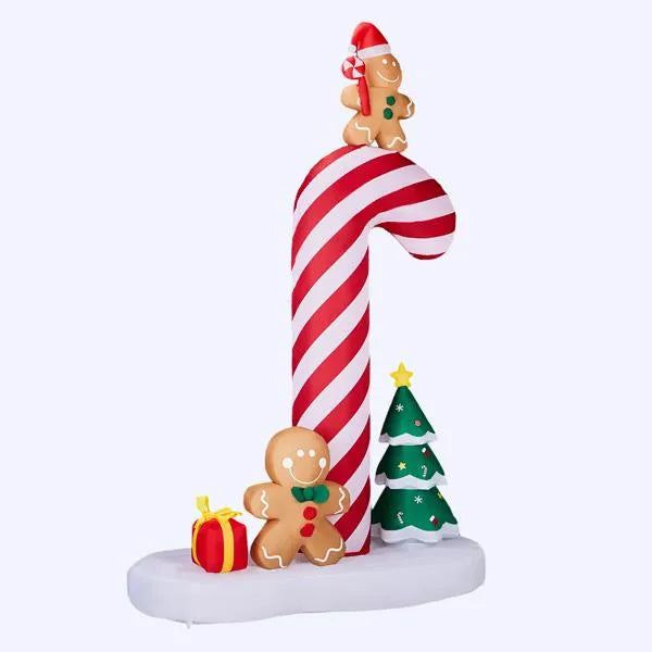 8.2ft LED Inflatable Giant Candy Cane with Gingerbread Men - Outdoor Yard Decor - LumiqHome