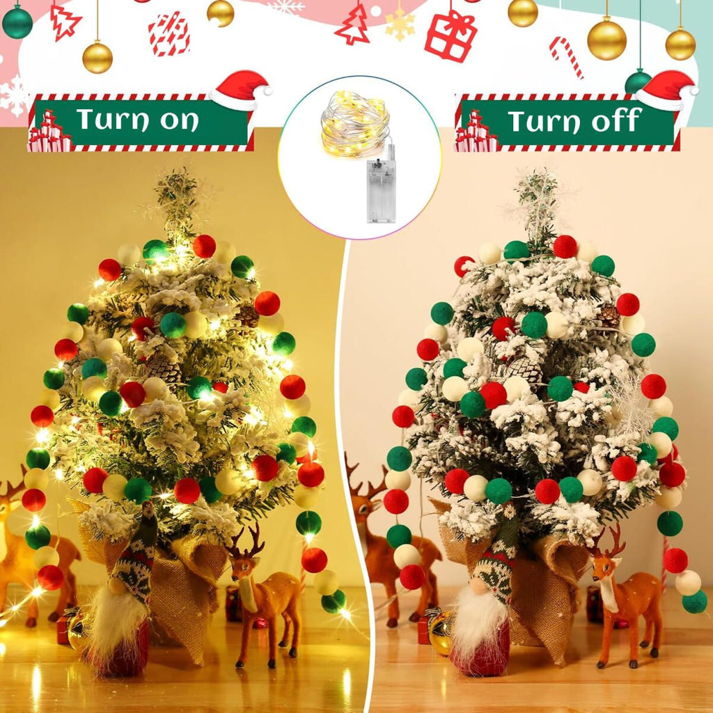 Felt Ball Garland with Warm Light String – Christmas Pom Pom Garland – LumiqHome