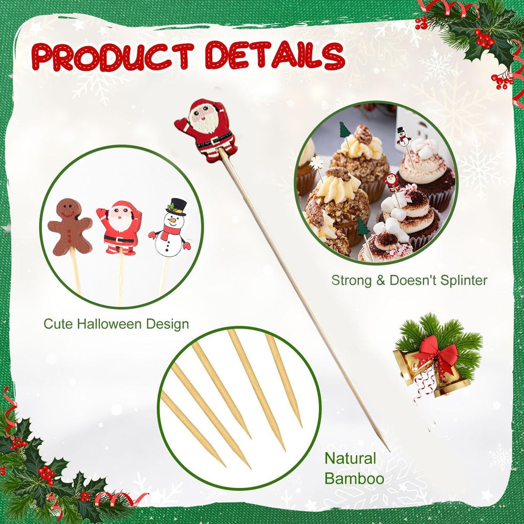 Christmas Cocktail Picks – Disposable Bamboo Decorative Skewers – LumiqHome