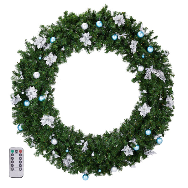 60in Pre-Lit Christmas Wreath - 220 Dual White Lights 600 Tips - LumiqHome
