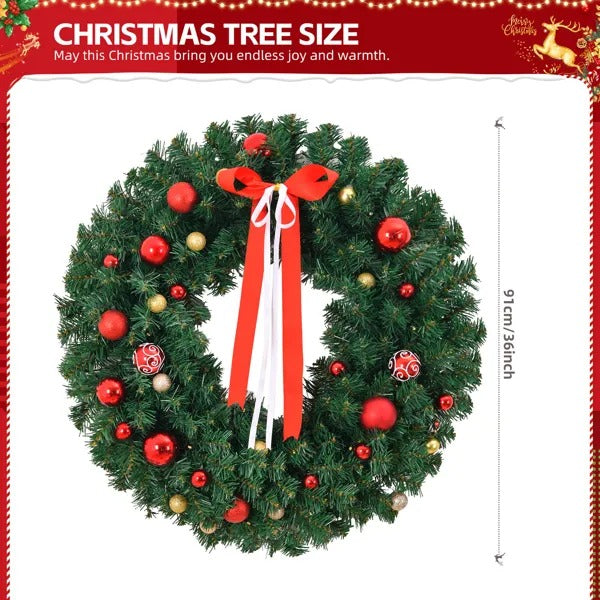 36in Pre-Lit Battery Powered Christmas Wreath - 80 Lights 270 Tips 18 Ornaments - LumiqHome