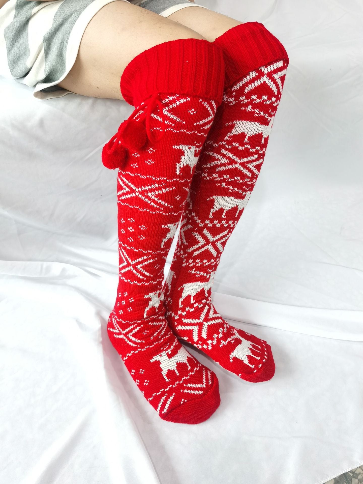 Christmas Stockings Woolen Socks  Pile Pile Holiday Stocking red pattern worn LumiqHome