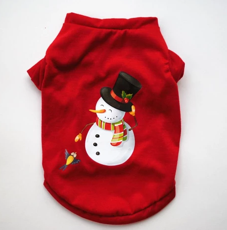 Dog Christmas costume sweatshirt red snowman front LumiqHome