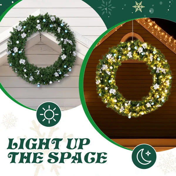60in Pre-Lit Christmas Wreath - 220 Dual White Lights 600 Tips Light Green - LumiqHome