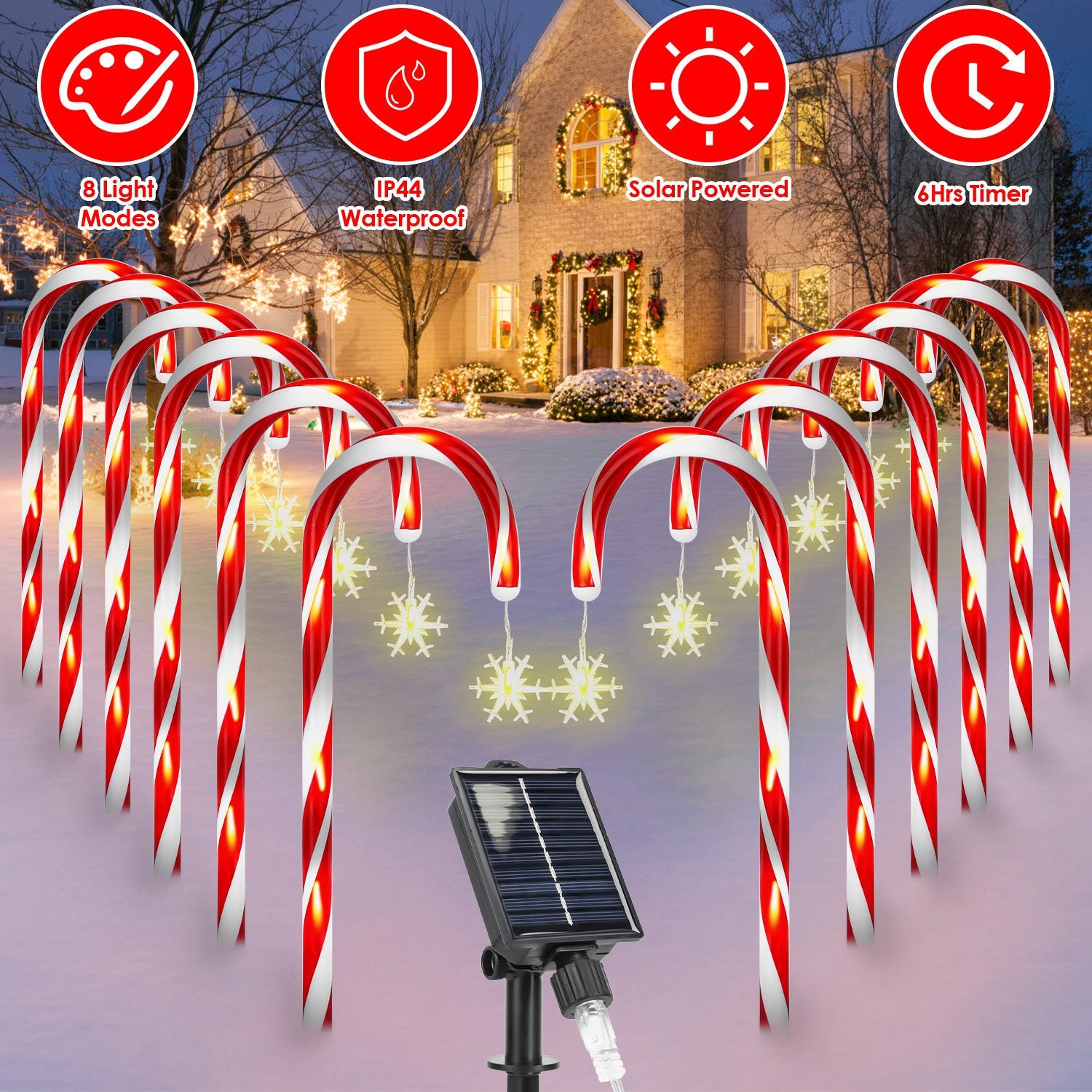1Set Solar Christmas Candy Cane Lights With 12 Candies – LumiqHome