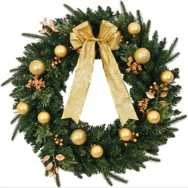 24in Pre-Lit Battery Powered Christmas Wreath with Remote - 50 Lights & Ornaments - LumiqHome
