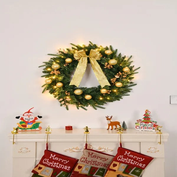 24in Pre-Lit Battery Powered Christmas Wreath with Remote - 50 Lights & Ornaments - LumiqHome