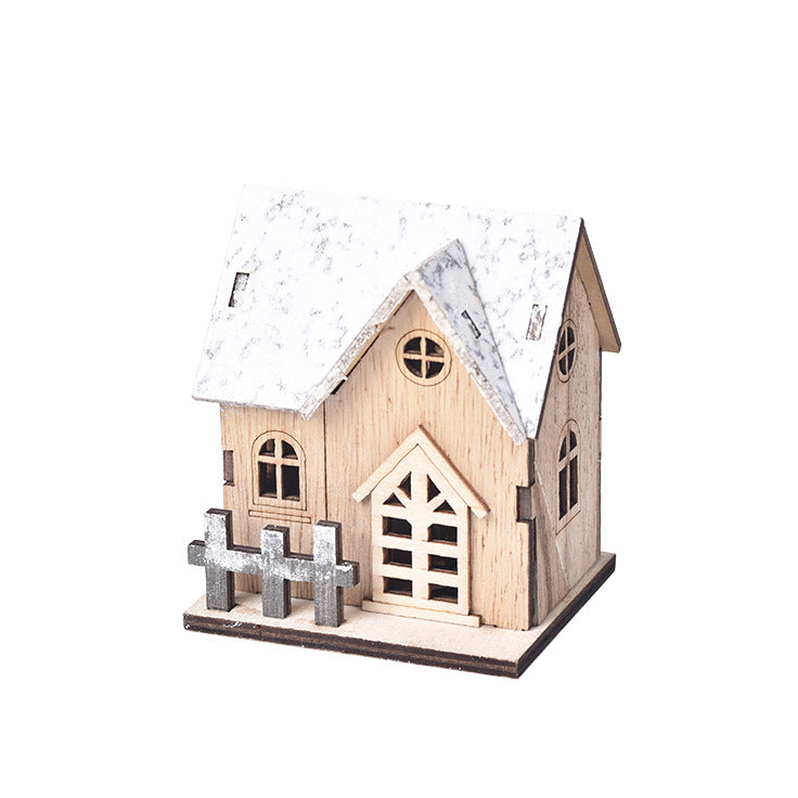 LED wooden Christmas house angled detail unlit LumiqHome
