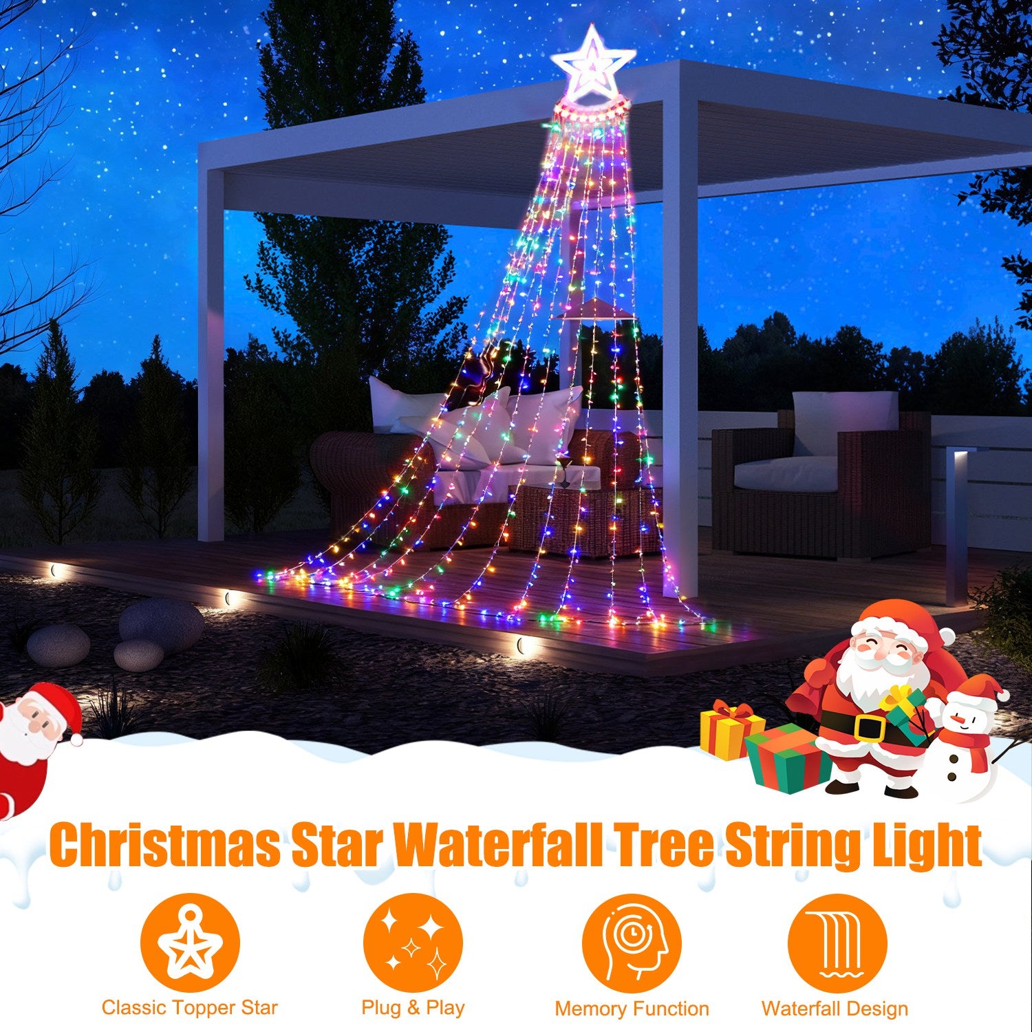 Christmas Star Waterfall Tree String Light – 350 LED Multicolor – LumiqHome