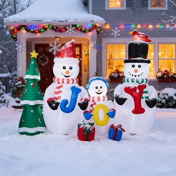 8ft LED Inflatable Snowman Family with JOY Sign & Christmas Tree - LumiqHome