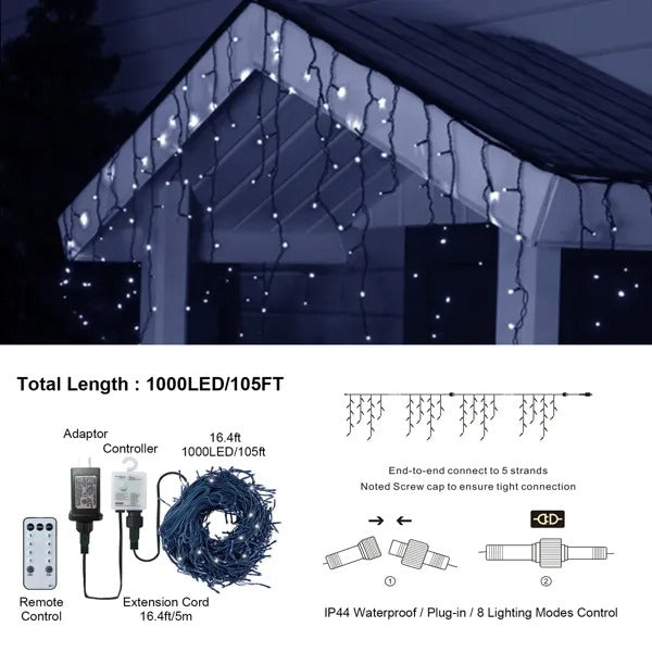 105ft Outdoor Christmas Decoration Lights,1000 LED 8 Mo – LumiqHome