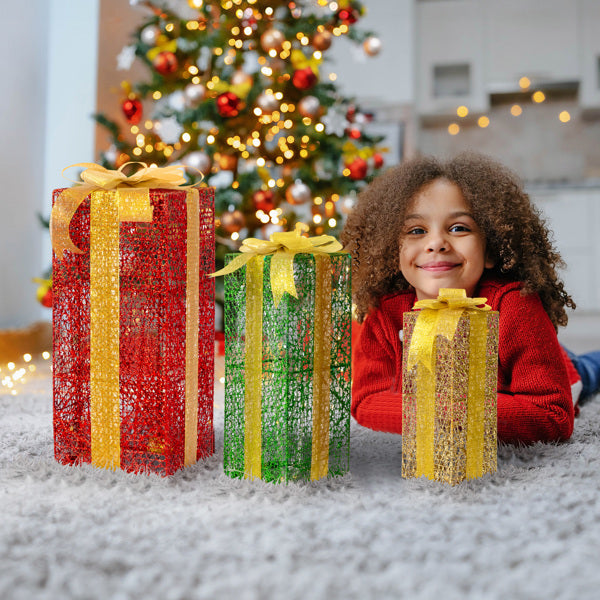 3pcs 18in-15in-11in Green Gold Christmas Lighting Gift by LumiqHome – elegant led christmas décor in a cozy setting