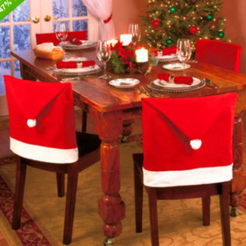 Christmas dining chairs set with Santa Hat design by LumiqHome – festive holiday table decor