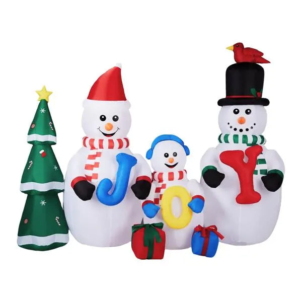 8ft LED Inflatable Snowman Family with JOY Sign & Christmas Tree - LumiqHome