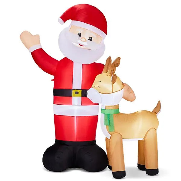 6.3ft LED Inflatable Santa and Reindeer - Outdoor Yard Christmas Decoration - LumiqHome