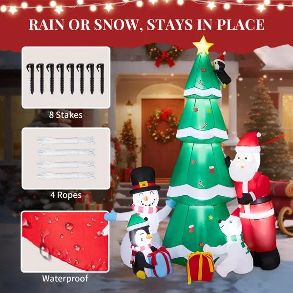 7.5ft LED Inflatable Christmas Tree with Santa & Snowman - Outdoor Yard Decor - LumiqHome