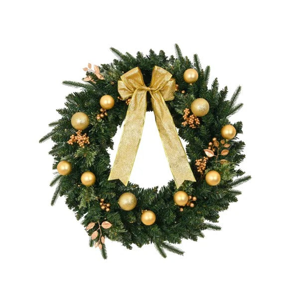 24in Pre-Lit Battery Powered Christmas Wreath with Remote - 50 Lights & Ornaments - LumiqHome