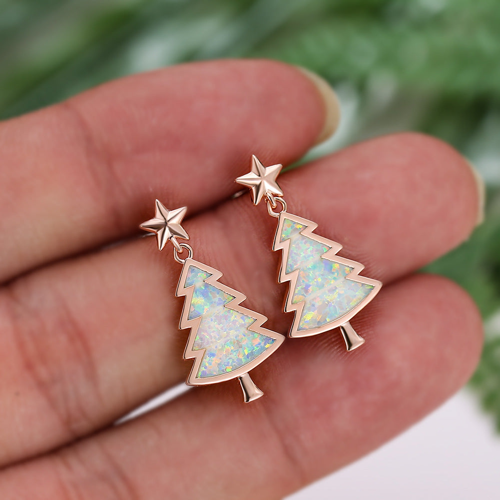 Christmas tree earrings worn close-up festive LumiqHome