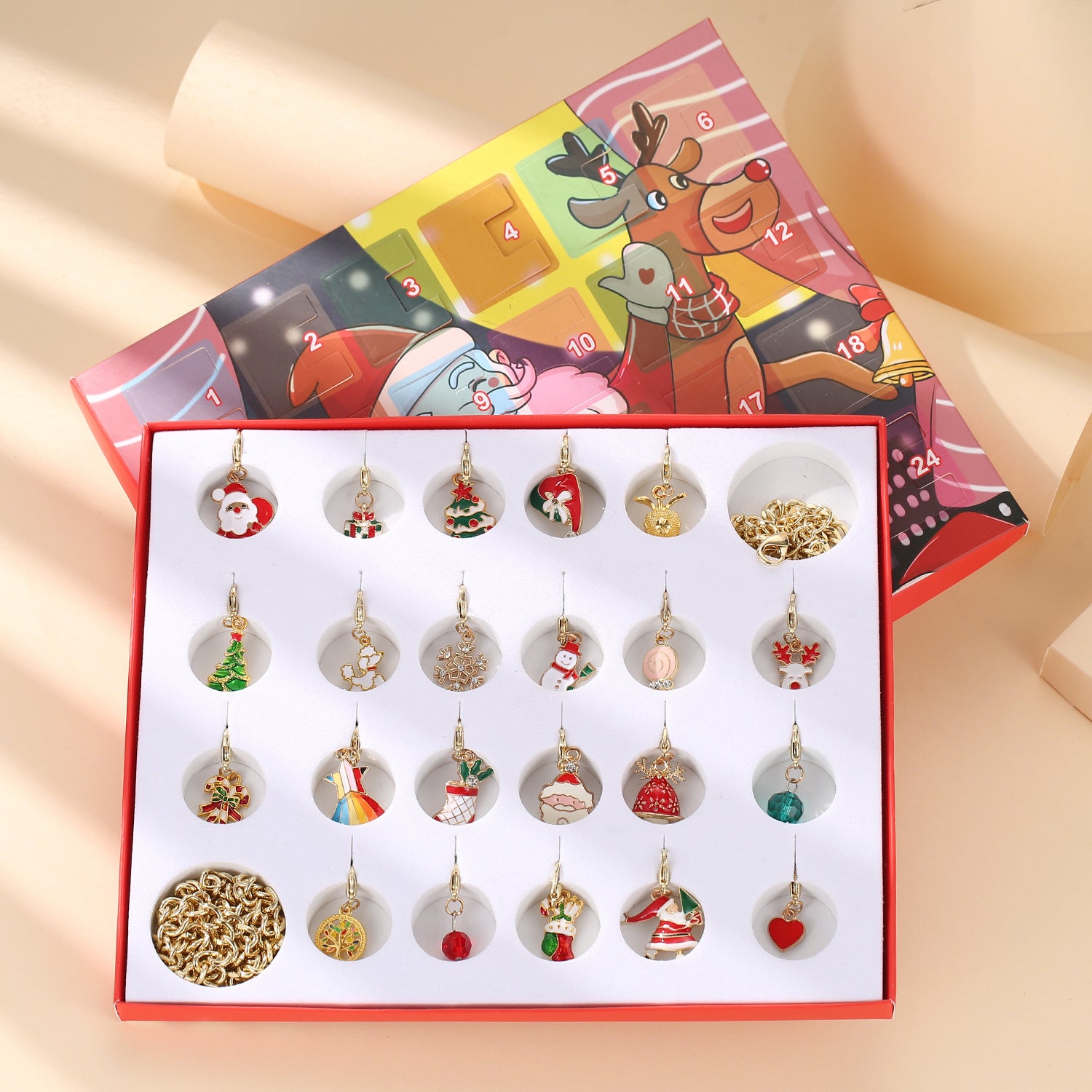 Christmas advent calendar charm jewelry full set card top view LumiqHome