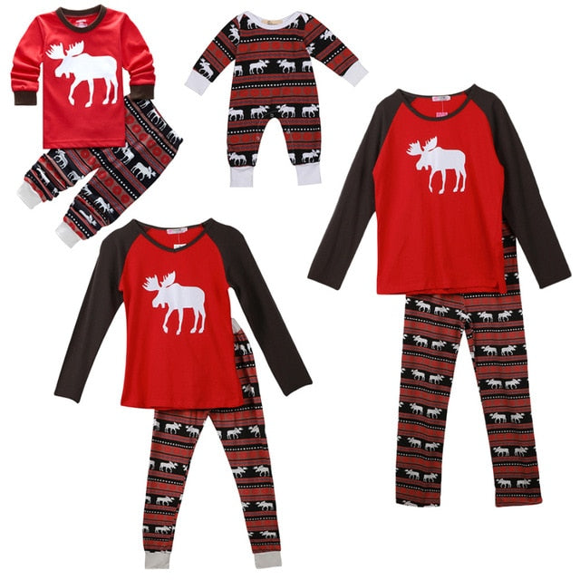 Family matching Christmas pajamas kids red reindeer front LumiqHome