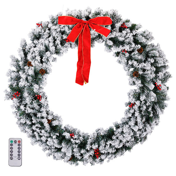 60in Pre-lit Snow Flocked Christmas Wreath, Lighted Art by LumiqHome – elegant led christmas décor in a cozy setting
