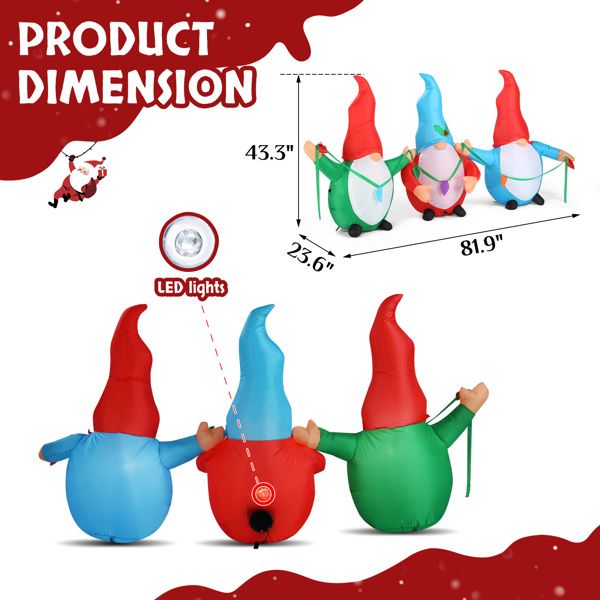 6.6ft LED Inflatable Three Christmas Gnomes Elves - Outdoor Yard Decor - LumiqHome