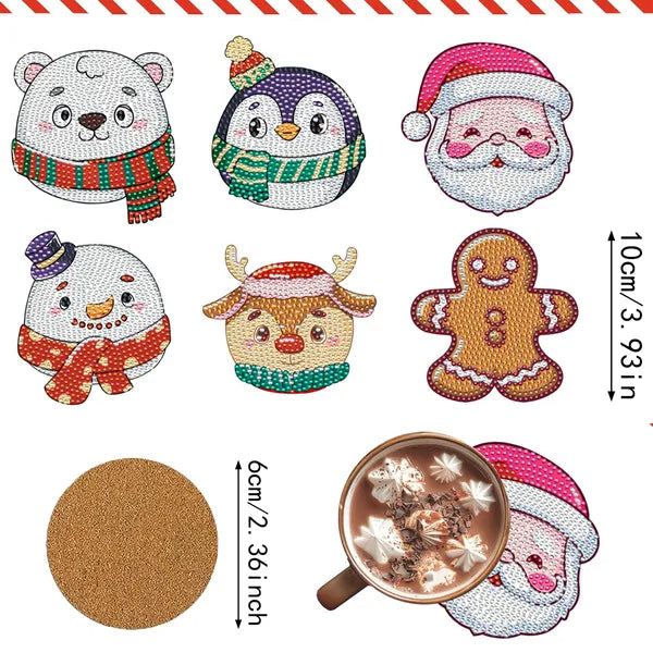Christmas Rhinestone Art Coasters Set of 6 – 5D DIY Diamond Painting – LumiqHome
