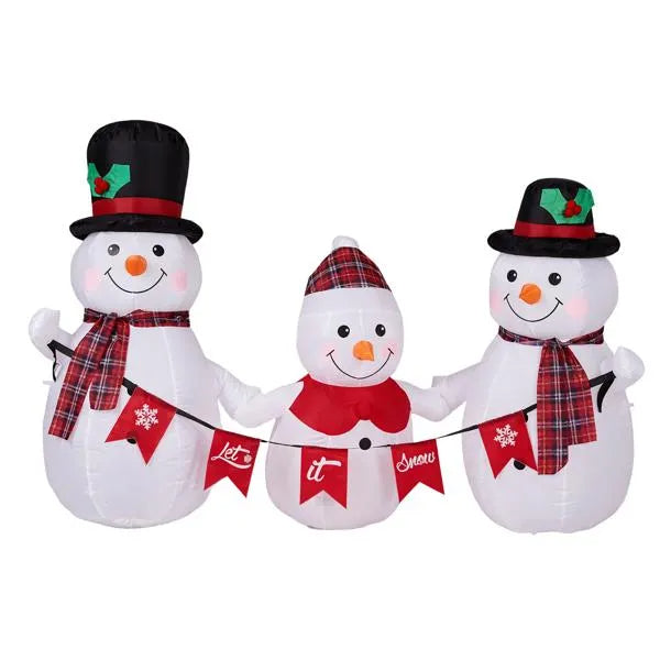 6.2ft LED Inflatable Snowman Family with Bunting - Outdoor Yard Decor - LumiqHome
