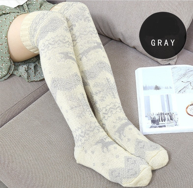 Christmas Stockings Woolen Socks  Pile Pile Holiday Stocking grey full length LumiqHome