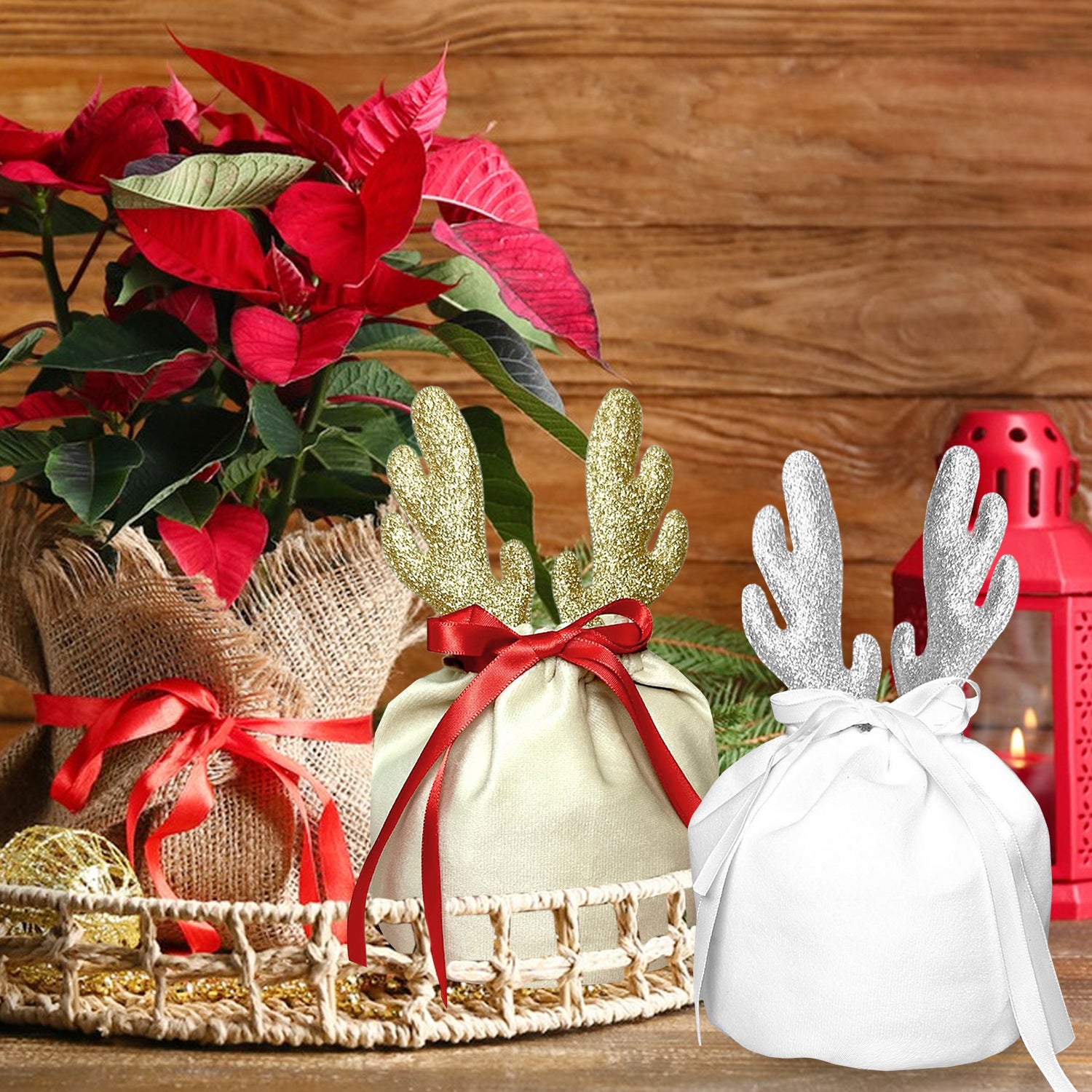 5 Pcs Christmas Antler Gift Bags – LumiqHome