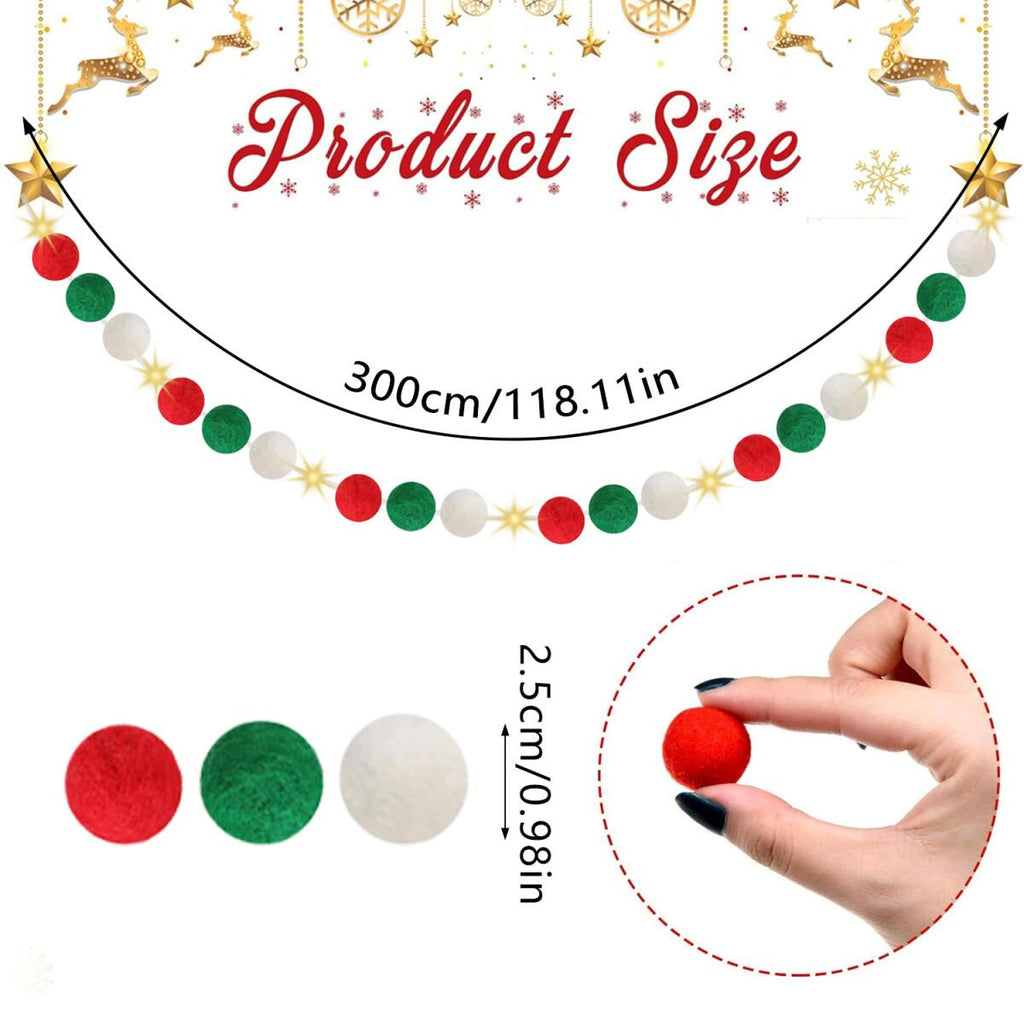 Felt Ball Garland with Warm Light String – Christmas Pom Pom Garland – LumiqHome