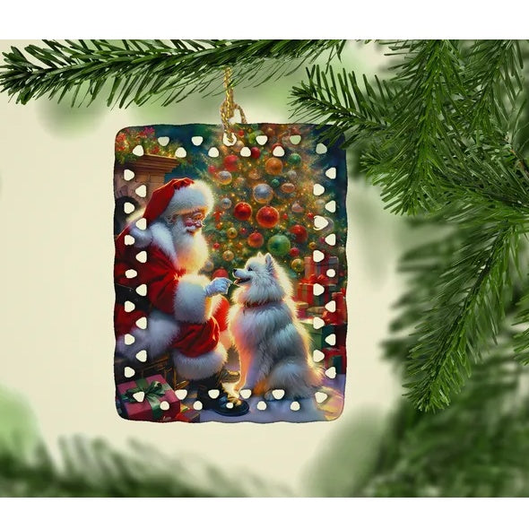 American Eskimos And Santa Claus Porcelain Decorations by LumiqHome – elegant holiday home décor in a cozy setting