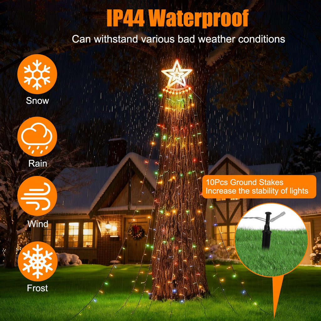 Christmas Star Waterfall Tree String Light – 350 LED Multicolor – LumiqHome
