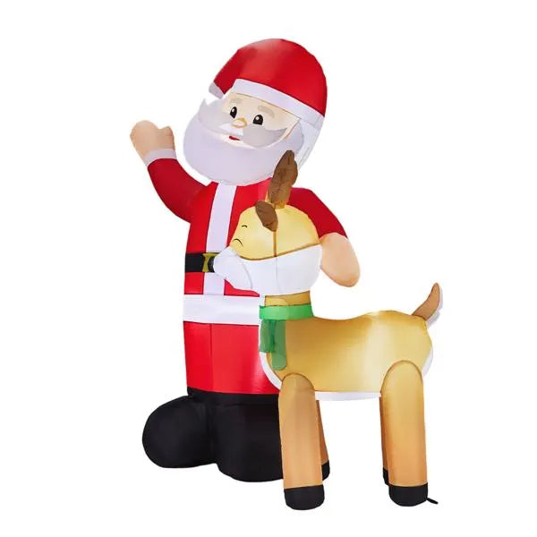 6.3ft LED Inflatable Santa and Reindeer - Outdoor Yard Christmas Decoration - LumiqHome