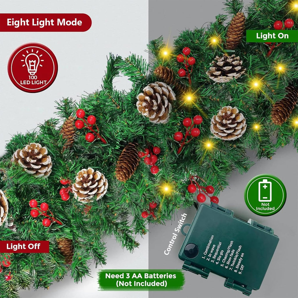 12ft Christmas Garland with Assorted Decor - Build Wreaths or Lay Flat - LumiqHome