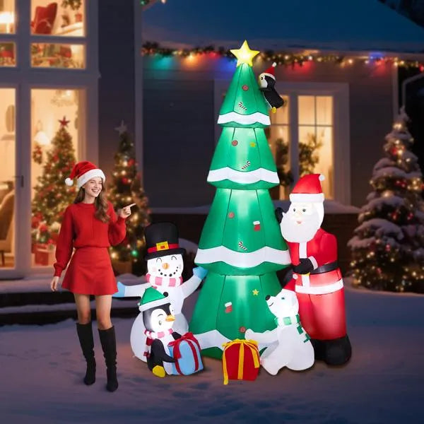 7.5ft LED Inflatable Christmas Tree with Santa & Snowman - Outdoor Yard Decor - LumiqHome