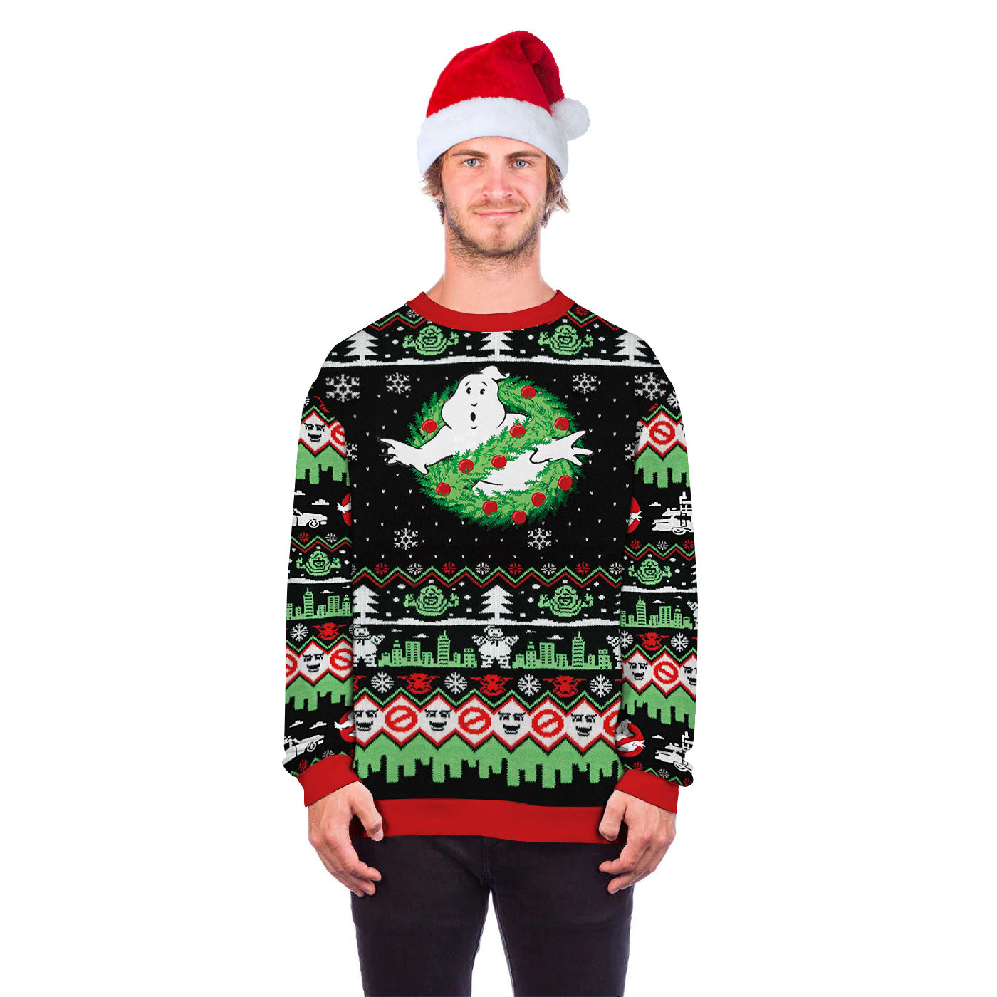 Christmas print sweater man green full length LumiqHome
