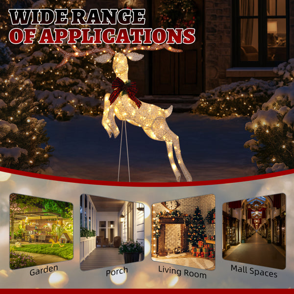 5ft Pre-Lit Jumping Reindeer Christmas Decoration - Warm White LED - LumiqHome