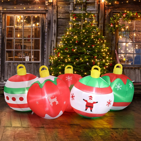 6.9ft LED Inflatable Five Christmas Balls - Outdoor Yard Decoration - LumiqHome