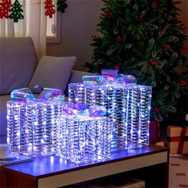 3 Glowing Christmas Gift Boxes With Bows by LumiqHome – elegant led christmas décor in a cozy setting
