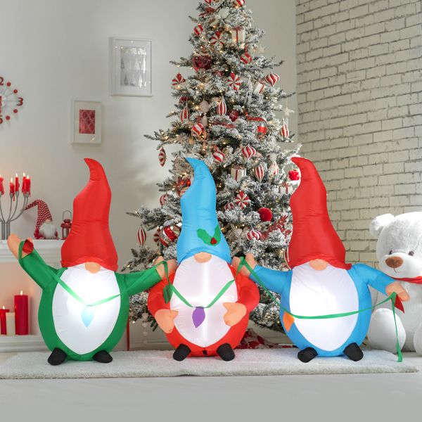 6.6ft LED Inflatable Three Christmas Gnomes Elves - Outdoor Yard Decor - LumiqHome