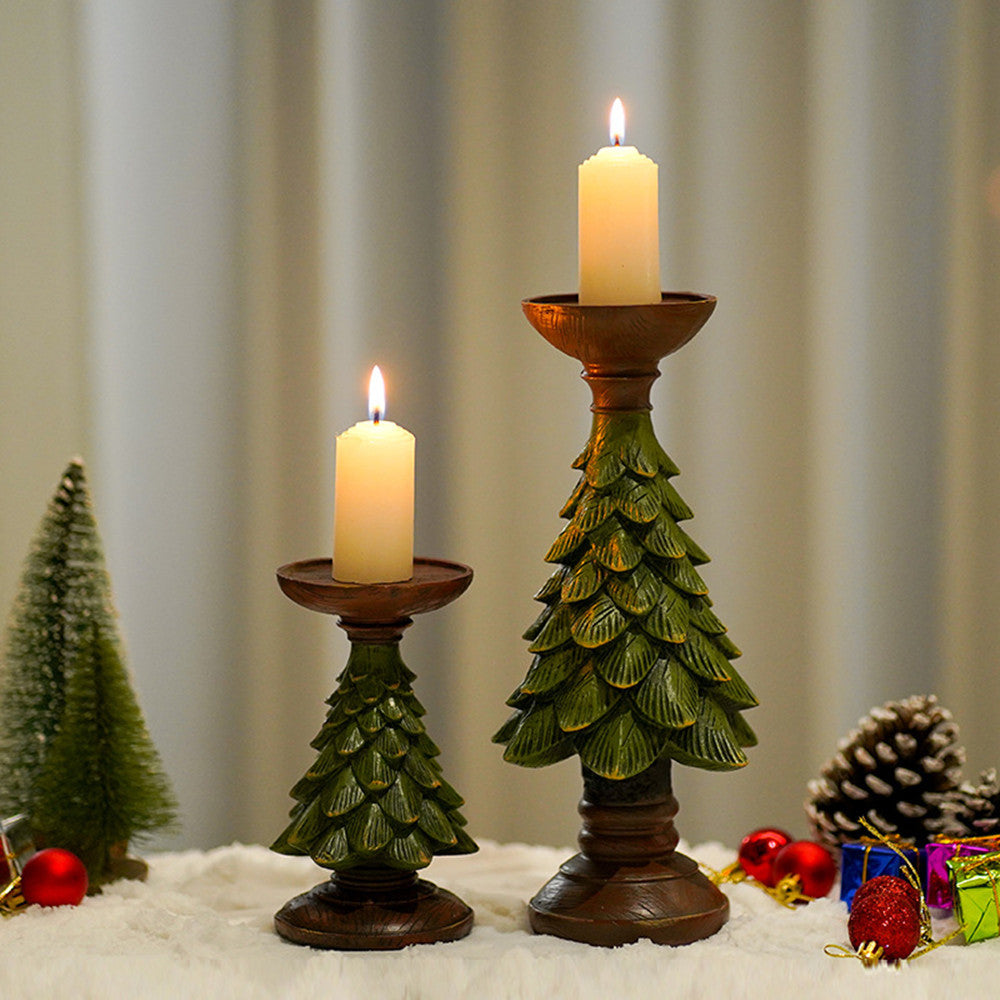 Resin Wooden Christmas Tree Candle Holder Base Figurine by LumiqHome – elegant holiday home décor in a cozy setting
