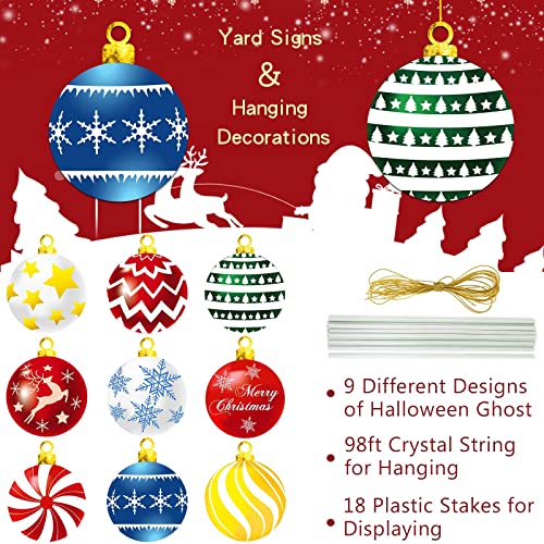 Christmas Yard Signs with Stakes & Cords Set of 9 - Christmas Balls Design - LumiqHome