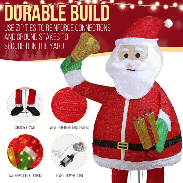 6ft Pre-Lit Pull-Up Santa Claus Holding Bell - 200 Warm White LEDs - LumiqHome