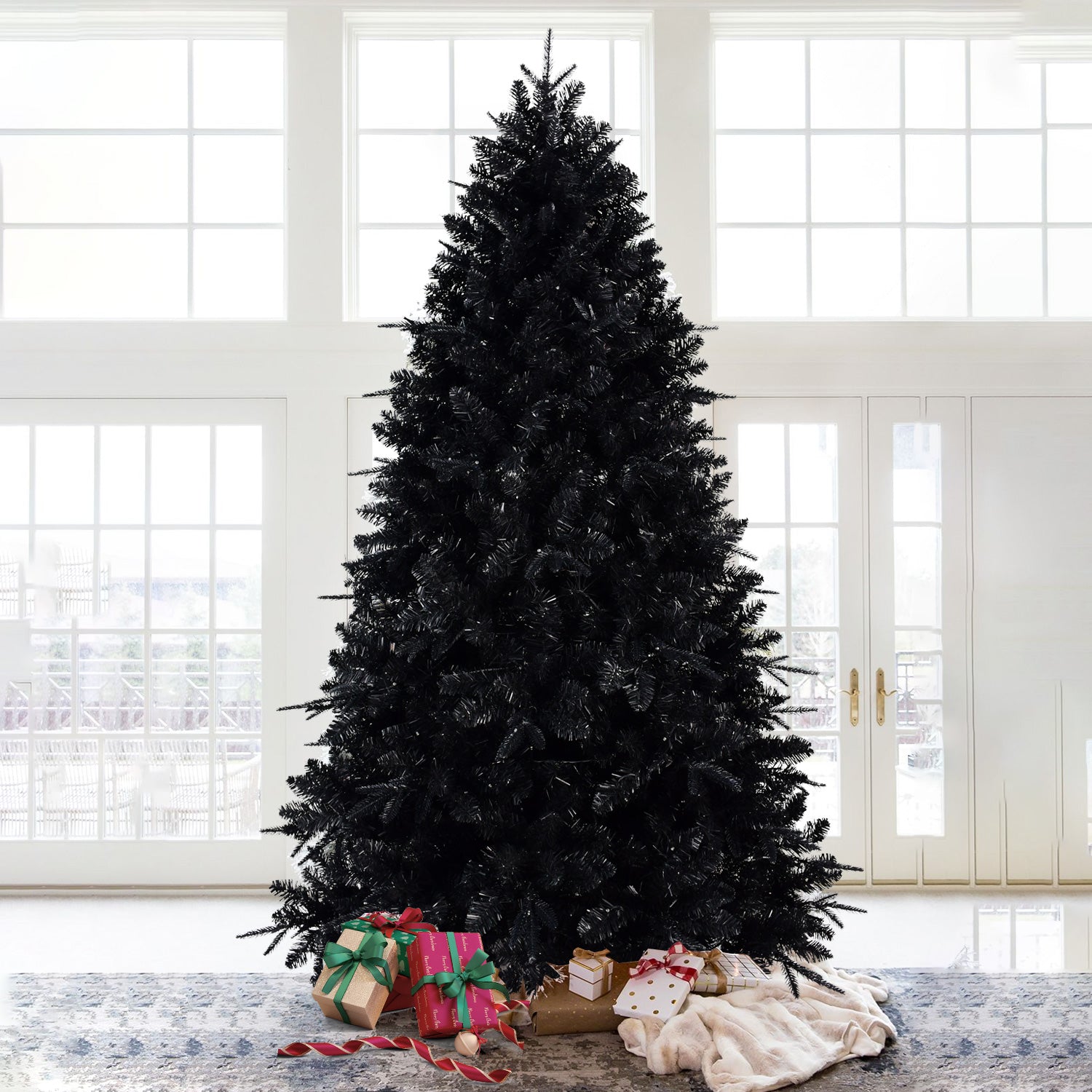 Pre-Lit Black Artificial Christmas Tree with White Lights - 5ft to 9ft - LumiqHome