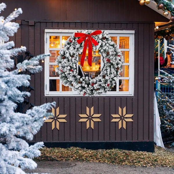 48in Pre-lit Snow Flocked Christmas Wreath, Lighted Art by LumiqHome – elegant led christmas décor in a cozy setting