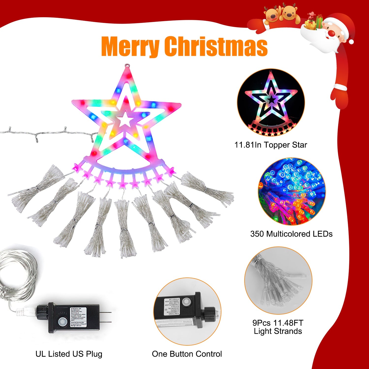 Christmas Star Waterfall Tree String Light – 350 LED Multicolor – LumiqHome