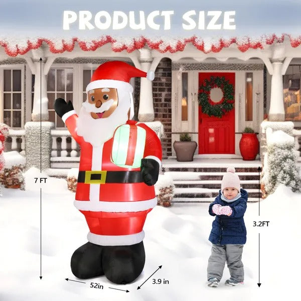 7ft LED Inflatable Black Santa Claus Holding Gift - Outdoor Yard Decor - LumiqHome